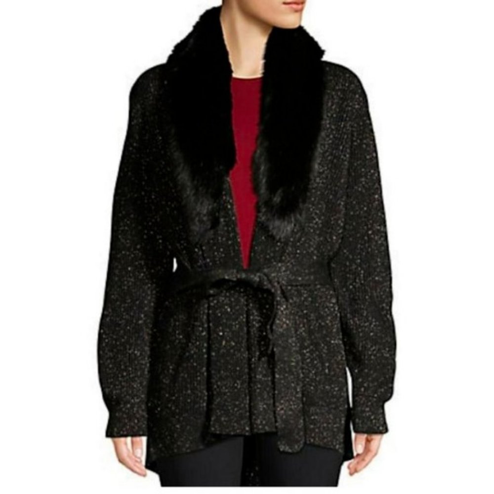 MIchael Kors $198 Petite Black Gold Cardigan